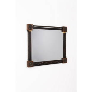 Carlo Bugatti (1856-1940) Mirror Varnished wood, blackened wood, mirror and tin Model created circa: Carlo Bugatti (1856-1940)MirrorVarnished wood, blackened wood, mirror and tinModel created circa 1900H 80 &#215; L 98 &#215; W 5 cm