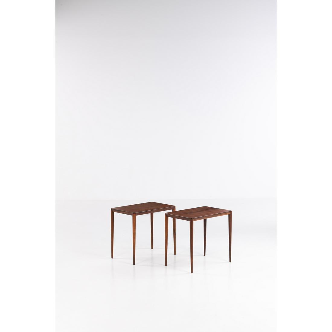 Severin Hansen Jr: Severin Hansen Jr. (1887-1964)Pair of side tablesRosewoodModel created circa 1950H 52 × L 51 × W 37 cm