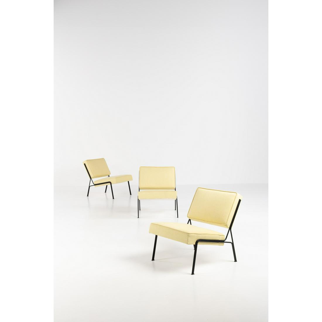 Atelier de Recherches Plastiques (A.R.P., 1954-1957) - Pierre Guariche (1926-1995), Joseph-André: Atelier de Recherches Plastiques (A.R.P., 1954-1957) - Pierre Guariche (1926-1995), Joseph-André Motte (1925 -2013) et Michel Mortier (1925-2015)Set of three G2 lounge chairs Lacquered metal and