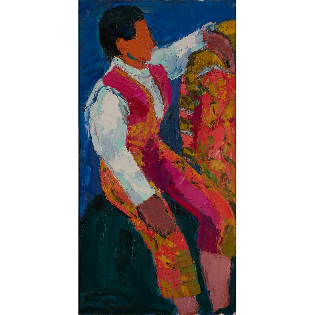 Pierre Ambrogiani (1907-1985) Avant la course, circa 1960: Pierre Ambrogiani (1907-1985) Avant la course, circa 1960 Oil on canvas Signed on the bottom left Titled on the reverse 118 x 59 cm Provenance : - Sale Paris, Etude Briest, 31 January, 1996, lot 73 -