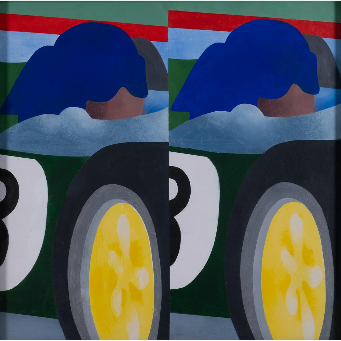 Antony Donaldson (b. 1939) Watkins Glen, 1962: Antony Donaldson (b. 1939) Watkins Glen, 1962 Oil on paper mounted on panel in a frame made by the artist Signed, dated and titled on the reverse 58 x 58 cm Provenance : Private collection, Paris