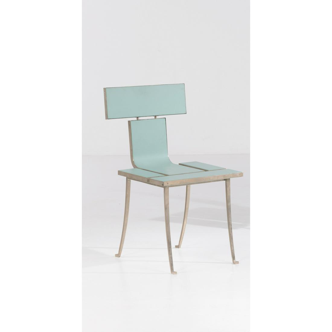 Mattia Bonetti (born in 1952) Byblos - Limited edition: Mattia Bonetti (born in 1952)Byblos - Limited editionChairWood, nickel brass and leatherCat-Berro editionArtist’s monogram and manufacturer’s stampModel created in 2011H 81,5 × L 44 &