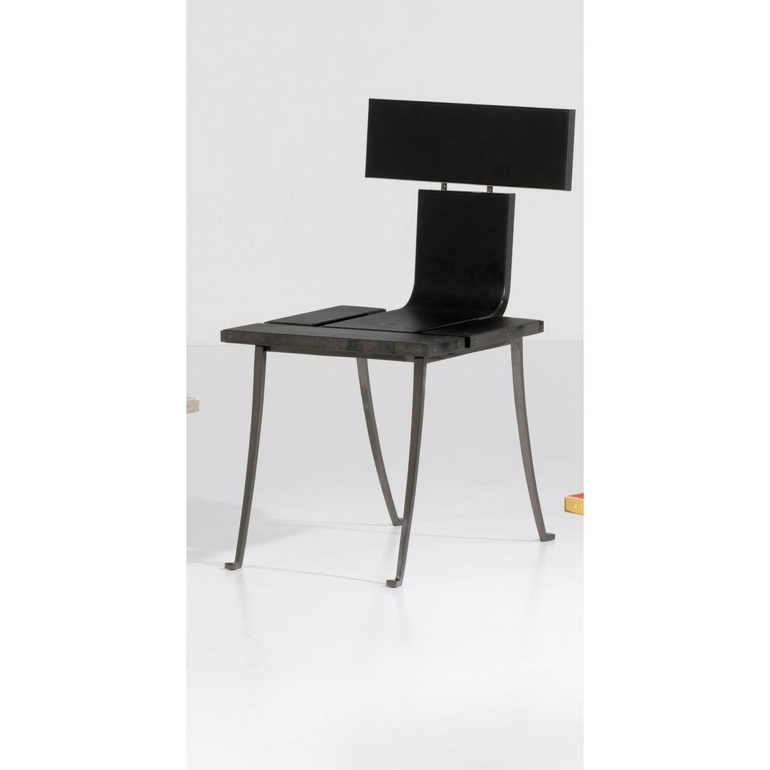 Mattia Bonetti (born in 1952) Byblos - Limited edition: Mattia Bonetti (born in 1952)Byblos - Limited editionChairWood, blackened brass and leatherCat-Berro editionArtist’s monogram and manufacturer’s stampModel created in 2011H 81,5 × L 4