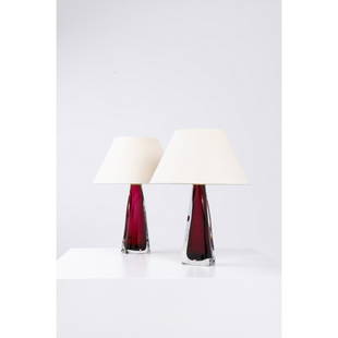 Lisa Johansson-Pape (1907-1989) Pair of 'Lady' table lamps: Lisa Johansson-Pape (1907-1989)Pair of 'Lady' table lampsGlass and fabricEdited by OrnoModel created c. 1960H 54ר 41 cmBibliography: Stockmann Orno commercial catalogue, 1964, similar model