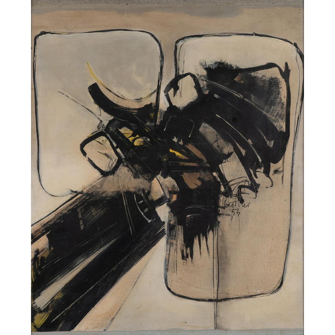 Gianni Bertini (1922-2010) Untitled, 1954: Gianni Bertini (1922-2010)Untitled, 1954Acrylic on paper mounted on canvasSigned and dated center right59 x 48 cmProvenance : Private collection, Paris