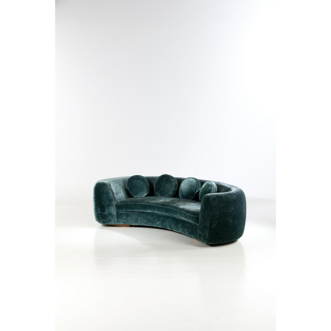 India Mahdavi (born in 1962) Jelly Pea: India Mahdavi (born in 1962)Jelly PeaSofaVelvet and oak'India Mahdavi' label woven underneath the seating cushion Model created circa 2020H 72 × L 276 × W 165 cm
