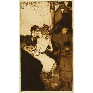 Armand Seguin (1869-1903) Le bar - 1893: Armand Seguin (1869-1903) Le bar - 1893 Etching, aquatint and roulette in brown on laid paper Signed and dated "93" in the plate Artist's ink stamp54 × 36 cm (S) Provenance: Paul Prouté