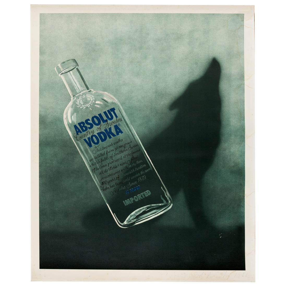 Ed Ruscha (Edward Ruscha) (b. 1937) Absolut - 1988: Ed Ruscha (Edward Ruscha) (b. 1937) Absolut - 1988 Offset print on wove paper, with full margins Signed and dated "1988" in pencil Edition of 200 unnumbered copies, as issued 106 × 77 cm (S) Lite