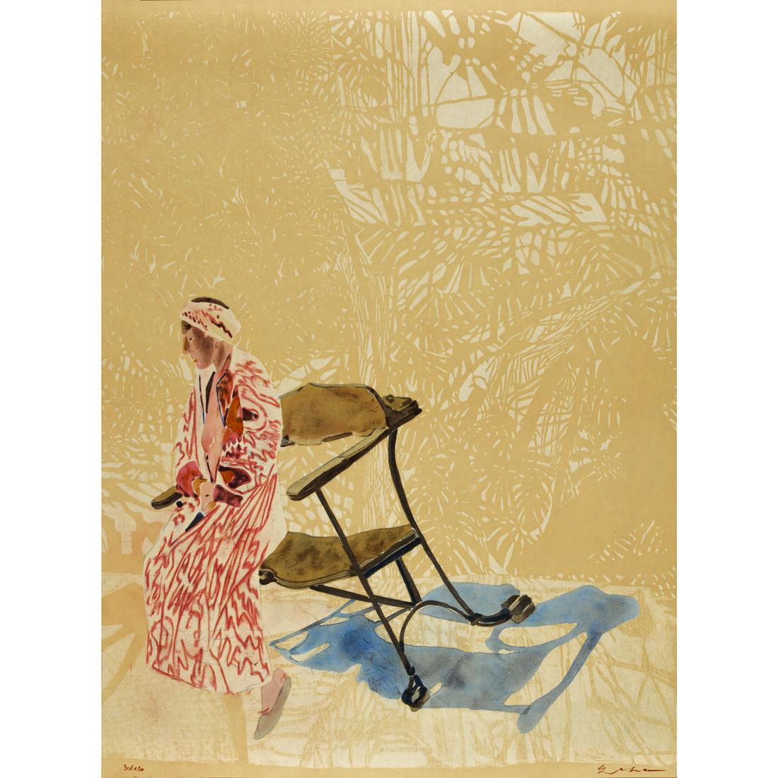 Sam Szafran (1934-2019) Lilette à la chaise de Gaudi - 2007: Sam Szafran (1934-2019) Lilette à la chaise de Gaudi - 2007 Lithograph on thin Japan paper Signed and numbered "30/120" in red chalk Publisher and printer Idem, Paris 100 × 76 cm (S) Literat