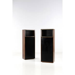 Jules Wabbes (1919-1974) Pair of cabinets: Jules Wabbes (1919-1974)Pair of cabinetsWood, lacquered wood, metal and glassEdited by Le Mobilier Universel (label)Model created circa 1968H 167 × L 64 × W 33,5 cm