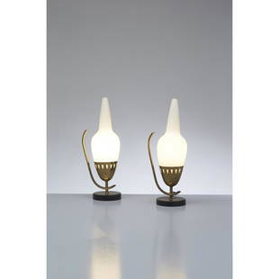 Angelo Lelii (1915-1987) Model no. 12915: Angelo Lelii (1915-1987)Model no. 12915Pair of table lampsBrass, metal and glassEdited by ArredoluceModel created circa 1961H 38 × L 10 × W 15 cmBibliography: Arredoluce, Catalogue Raisonne,