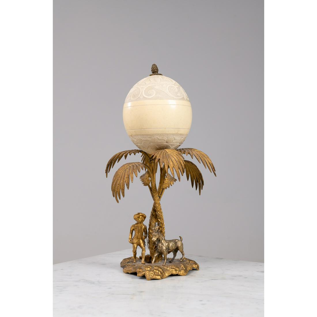 In the taste of Jansen Gilt metal group representing a country scene under a palm tree surmounted by (1 of 1)