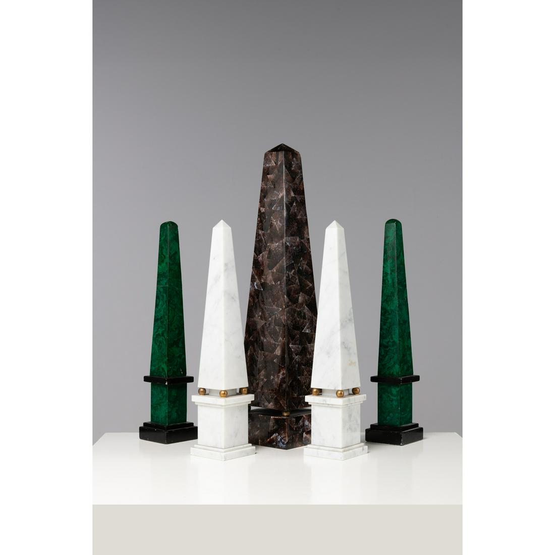 Two pairs of obelisks, one in painted stone in the taste of malachite, the other in white marble and (1 of 1)