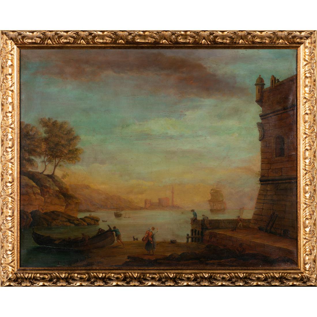 In the style of Lacroix de Marseille Couple of fishermen in front of a harbour (1 of 1)