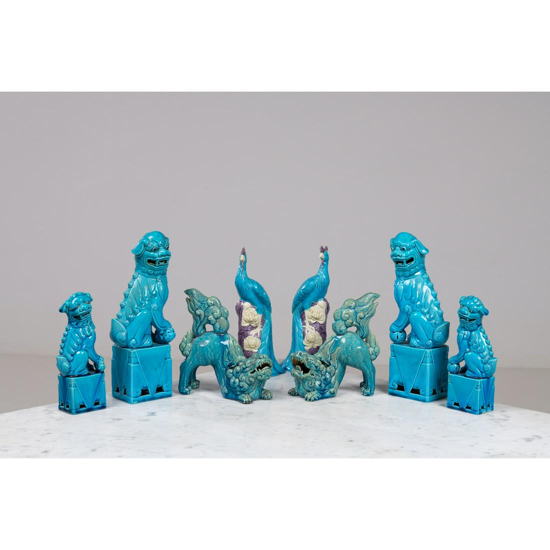China and various  Set of eight glazed ceramic turquoises with designs of dragons, peacocks, and (1 of 1)