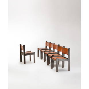 Afra & Tobia Scarpa (20th - 21st c.) Set of six chairs: Afra & Tobia Scarpa (20th - 21st c.)Set of six chairsTinted veneered oak plywood and leatherModel created in the 1970sH 78 × L 48 × W 50 cm