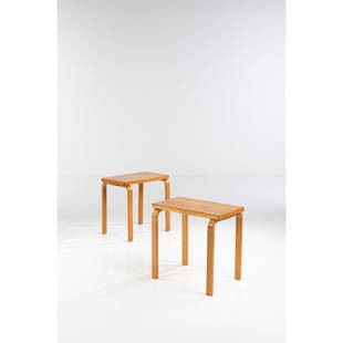 ƒ Alvar Aalto (1898-1976) Pair of side tables: ƒ Alvar Aalto (1898-1976)Pair of side tablesBirchEdited by Finmar‘Finmar Ltd London’ plaqueModel created in 1933H 57x L 59,5 x W 40,5 cm