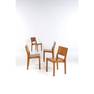 ƒ Alvar Aalto (1898-1976) Set of four chairs model no. 11: ƒ Alvar Aalto (1898-1976)Set of four chairs model no. 11BirchEdited by FinmarModel created in 1933H 81 x L 48 x W 44 cmBibliography:- Nordic Design Die Antwort aufs Bauhaus, T. Hoffman,