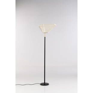 Alvar Aalto (1898-1976) Floor lamp model A805, 'Angel Wing': Alvar Aalto (1898-1976)Floor lamp model A805, 'Angel Wing'Lacquered metal, brass and leatherEdited by Valaisinpaja OyManufacturer’s labelModel created in 1954H 172,5×L 46xW 32 cm