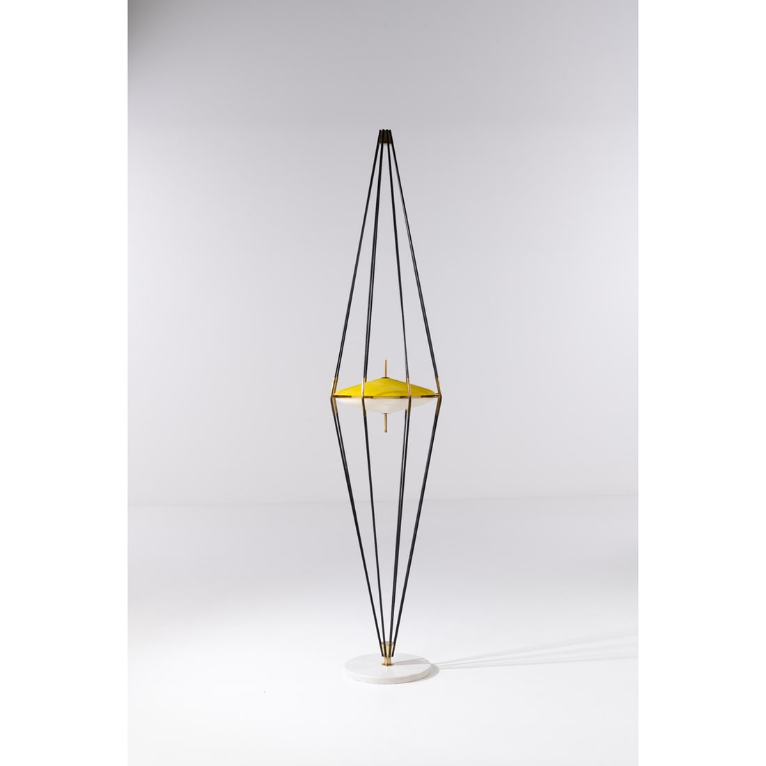 Angelo Lelli (1911-1979) Model 12628, "Siluro": Angelo Lelli (1911-1979)Model 12628, "Siluro"Floor lampLacquered metal, brass, glass and marbleEdited by ArredoluceModel created in 1957H 215 × Ø 47 cmBibliography: A. Pansera, A. Padoan, A.