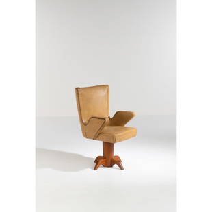 Melchiorre Bega (1898-1976), attributed to Armchair: Melchiorre Bega (1898-1976), attributed toArmchairMahogany and leatherModel created circa 1950H 97 &#215; L 64 &#215; W 60 cm