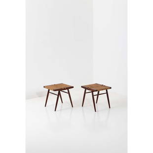 George Nakashima (1905-1990) Pair of stools: George Nakashima (1905-1990)Pair of stools - Special orderWalnut and seagrassModel created in 1954H 44 Ã— L 46 Ã— P 41 cmSpecial order for Mr. and Mrs. A. Cucci, Preakness, New Jersey, USABiblio