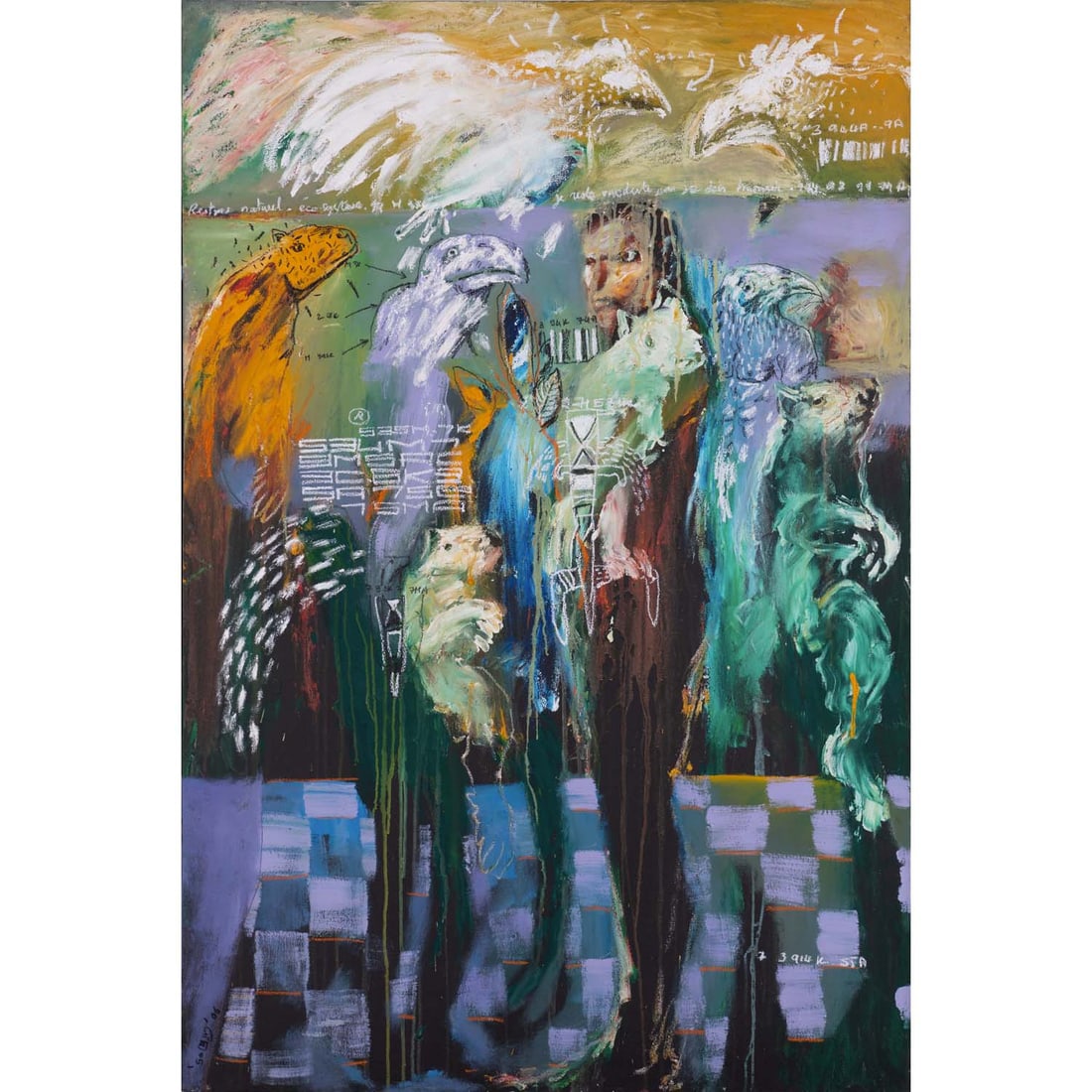 Soly Cissé (b. 1969, Senegal) Restons naturels éco système, 2005: Soly Cissé (b. 1969, Senegal)Restons naturels éco système, 2005Mixed media on canvasNumbered, signed and dated "90, Cissé 05".150x100 cm Provenance :Corporate collection, Groupe Tr