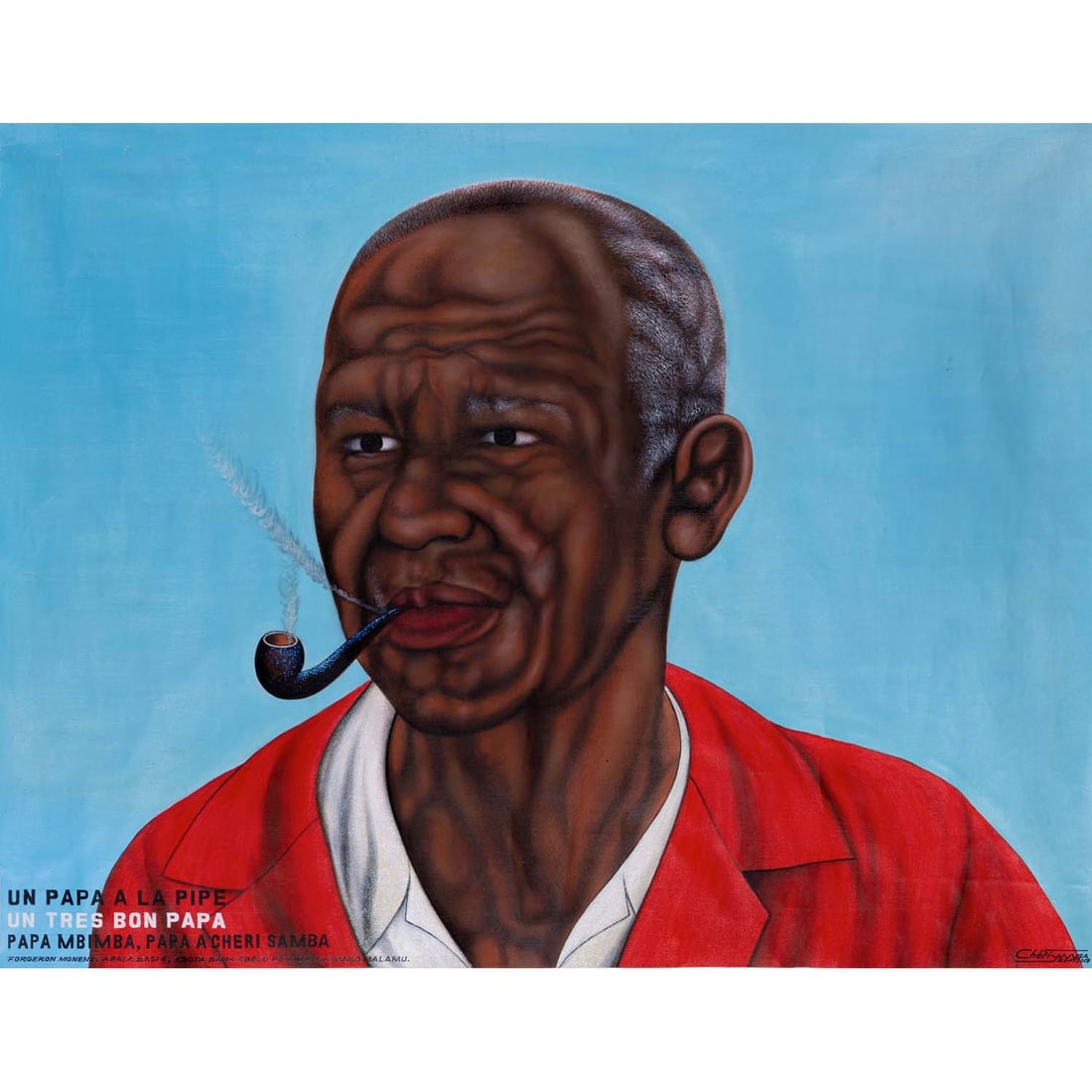 Chéri Samba (b. 1956, Congo) Un très bon papa, 2019: Chéri Samba (b. 1956, Congo)Un très bon papa, 2019Acrylic on canvas113×144 cm Provenance :Private collection, France