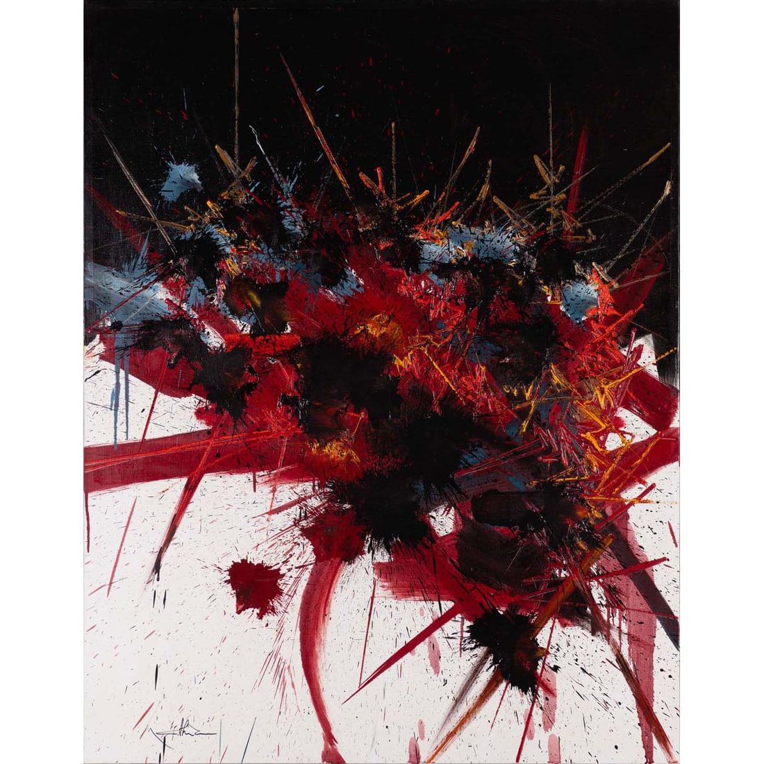 ƒ Georges Mathieu (1921-2012) Tempêtes inconnues, circa 1988-90: ƒ Georges Mathieu (1921-2012)Tempêtes inconnues, circa 1988-90Alkyd on canvasSigned lower leftTitled on back on stretcher146 x 114 cmProvenance :- Galerie Bellecour, Lyon- Sale Lyon, Anaf, November