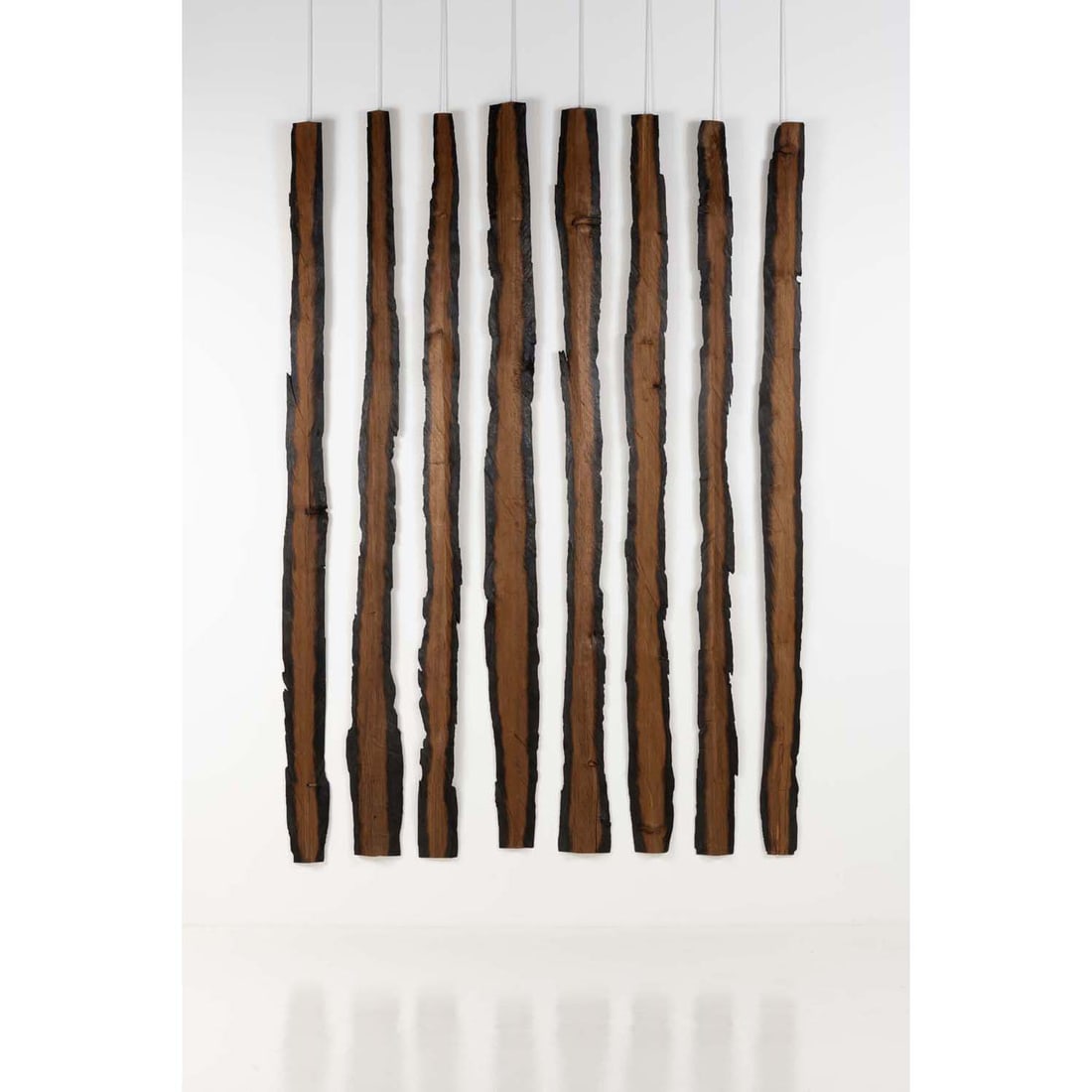 David Nash (born in 1945) Red and blacks stripes, 2007 Eight burnt wood pieces 290 x 15 cm (each): David Nash (born in 1945)Red and blacks stripes, 2007Eight burnt wood pieces290 x 15 cm (each)290 x 206 cm (set)Provenance :- Galerie Lelong, Paris- Purchased from the latter by the current owner- Pri