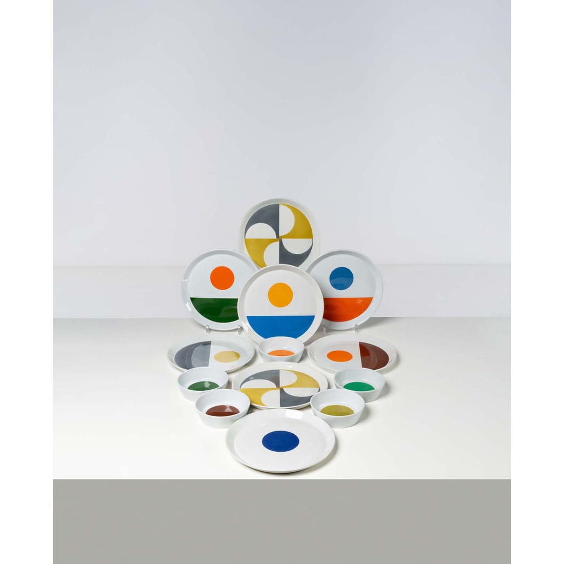 Gio Ponti (1891-1979) Primavera series: Gio Ponti (1891-1979)Primavera seriesSet of eight dishes and five bowlsGlazed ceramicEdited by Franco PozziInscibed with "DESIGNER GIO PONTICERAMICA FRANCO POZZI" or "Gio Ponti- CERAMICA POZZI- GALLAR