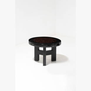 Ado Chale (born in 1928) Side table: Ado Chale (born in 1928)Side tableCarnelian, resin and lacquered steelSignature 'Chale' inlaid on the top edgeModel created in 1995H 38 × Ø 57,5 cmThe buyer can be provided with an authentic