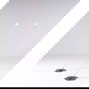 Piero Castiglioni (born in 1944) & Roberto Menghi (1920-2006): Piero Castiglioni (born in 1944)& Roberto Menghi (1920-2006) Model 2074, 'Canna'Set of two floor lamps Glass and lacquered metal Edited by Fontana Arte Model created circa 1981 H 166 x Ø 35 cm Biblio