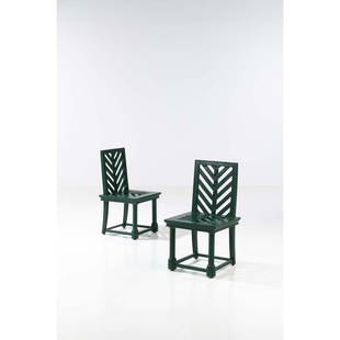 Emilio Terry (1890-1969) Pair of chairs: Emilio Terry (1890-1969)Pair of chairsLacquered woodModel created circa 1963H 78×L 49×W 48cmProvenance: Probably from the Château de Groussay furniture, created by Emilio Terry in 1963