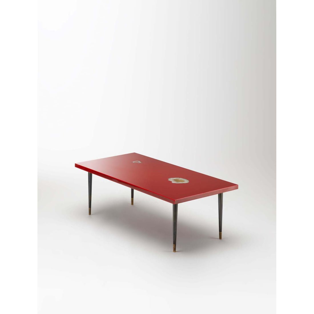 Philippe Barbier (1927-2020) Coffee table: Philippe Barbier (1927-2020)Coffee tableLacquered metal, resin, brass and quartzSigned beneath the tabletopModel created circa 1970H 36 × L 100 × W 50 cm