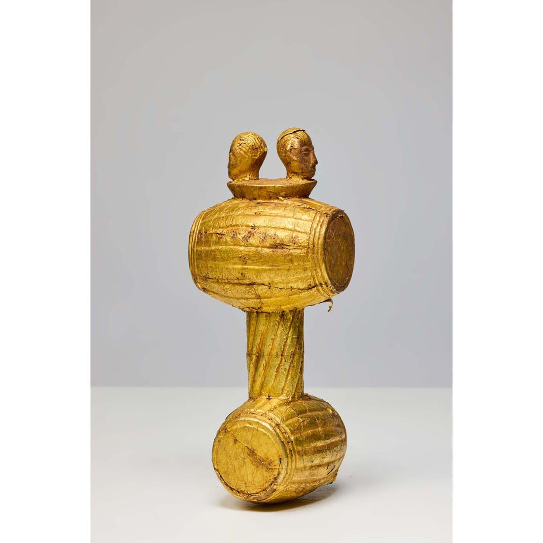 Knife handle decorated with two heads Akan Ghana  Wood and gold leaf Early 20th century H: 23 cm (1 of 1)