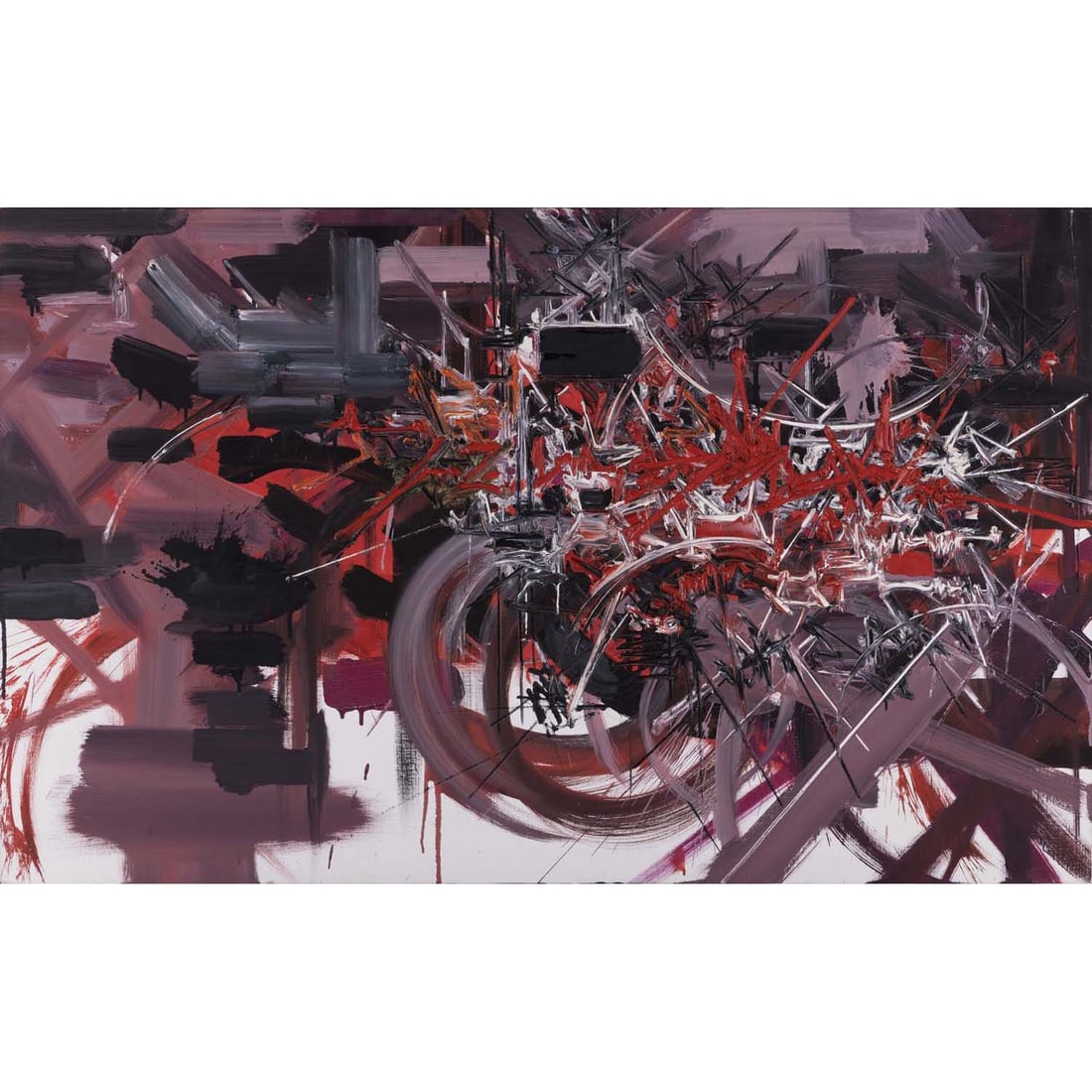 Georges Mathieu (1921-2012) Infinis complices, 1986 Oil on canvas Signed on the bottom left Titled: Georges Mathieu (1921-2012)Infinis complices, 1986Oil on canvasSigned on the bottom leftTitled on the back on the stretcher81 x 130 cmProvenance:- Artist's studio- Galerie Protée, Paris- Purchase