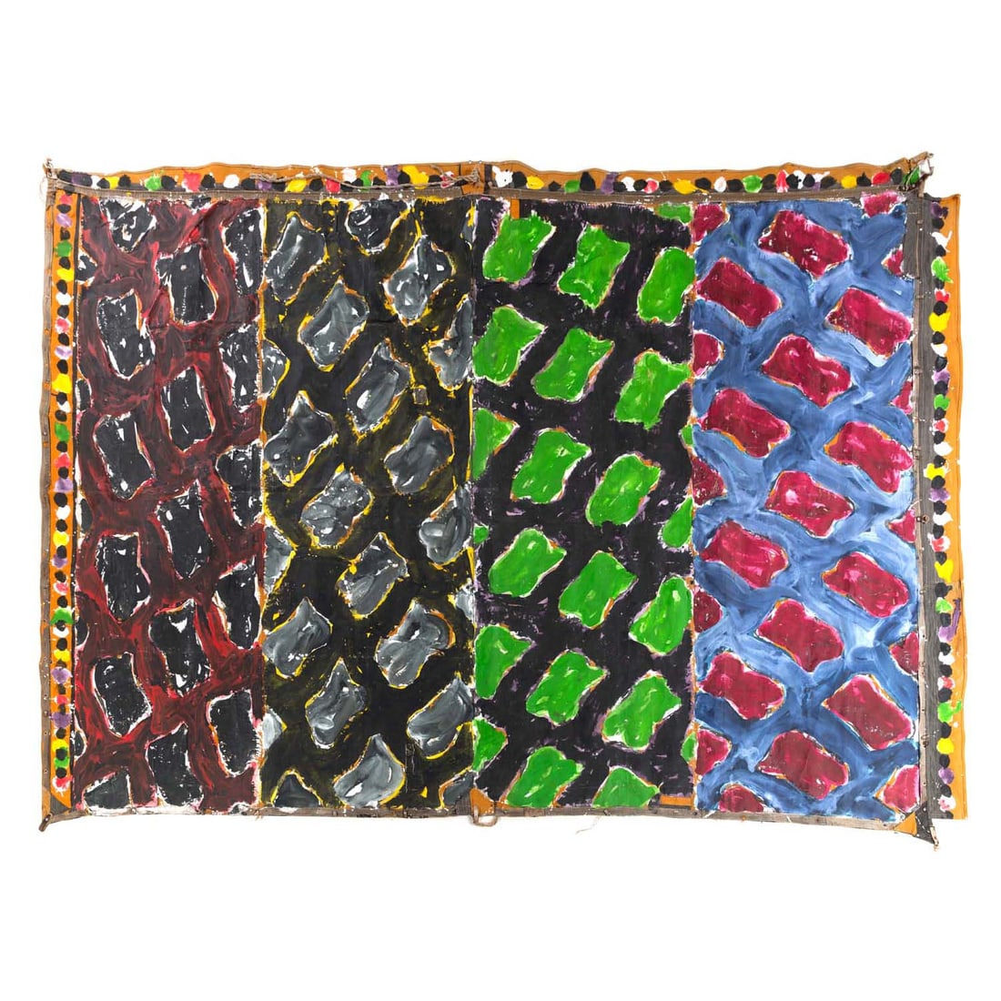 Claude Viallat (born 1936) 097/1981, 1981 Acrylic on tarp 292 x 422 cm Provenance: - Galerie Jean: Claude Viallat (born 1936)097/1981, 1981Acrylic on tarp292 x 422 cmProvenance:- Galerie Jean Fournier, Paris- Private collection, ParisExhibition: Paris, Centre Pompidou, "Viallat", 24 June-20 Septemb