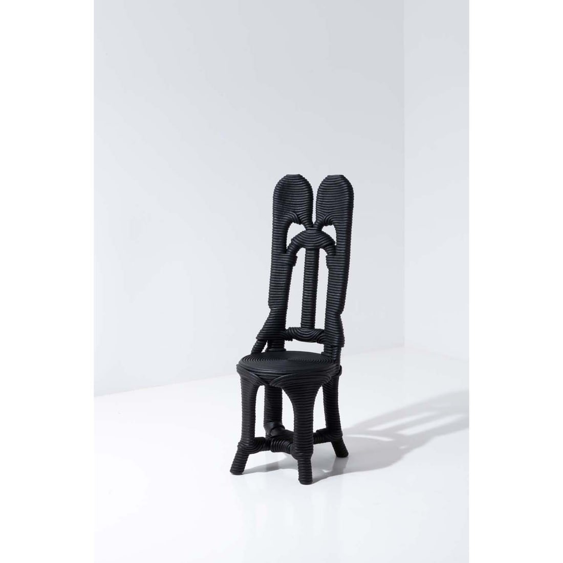 Christian Astuguevieille (born 1946) Moissef MS 1016: Christian Astuguevieille (born 1946)Moissef MS 1016ChairBlack cotton ropeModel created in 1995H 120 × L 40 × W 45 cmExhibition: 2014, «Entre deux chaises, un livre»Fondation Boghos