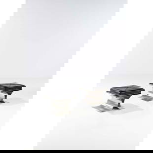 Michel Boyer (1935-2011) Pair of 'X' stools: Michel Boyer (1935-2011)Pair of 'X' stoolsBrushed steel and fabricEdited by RouveModel created in 1968H 39 × L 51 × W 51 cmBibliography:- "Les Décorateurs des années 60/70", P. Fav