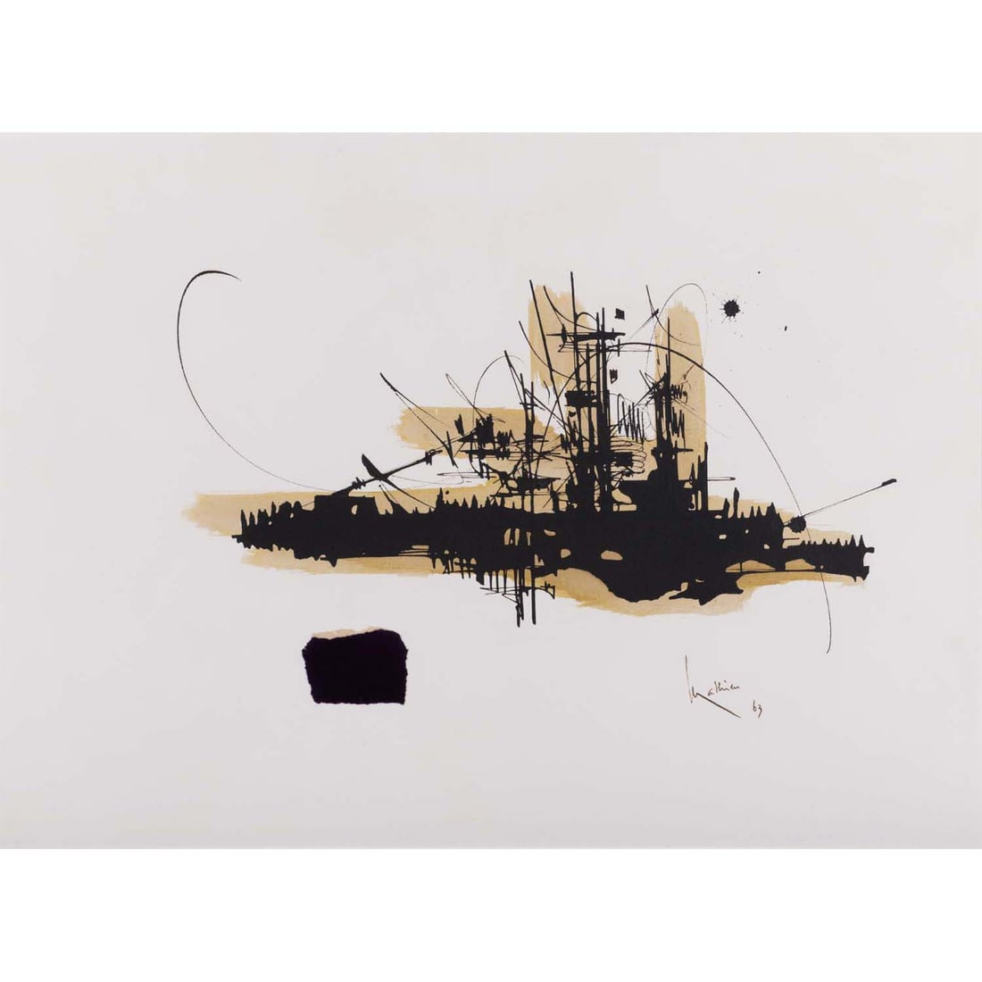 Georges Mathieu (1921-2012) Lamoricière, 1963 Gouache, India ink and velvet collage on Arches: Georges Mathieu (1921-2012)Lamoricière, 1963Gouache, India ink and velvet collage on Arches paperSigned and dated on the bottom right56,5 x 76,5 cmProvenance: - Private collection, France- Privat