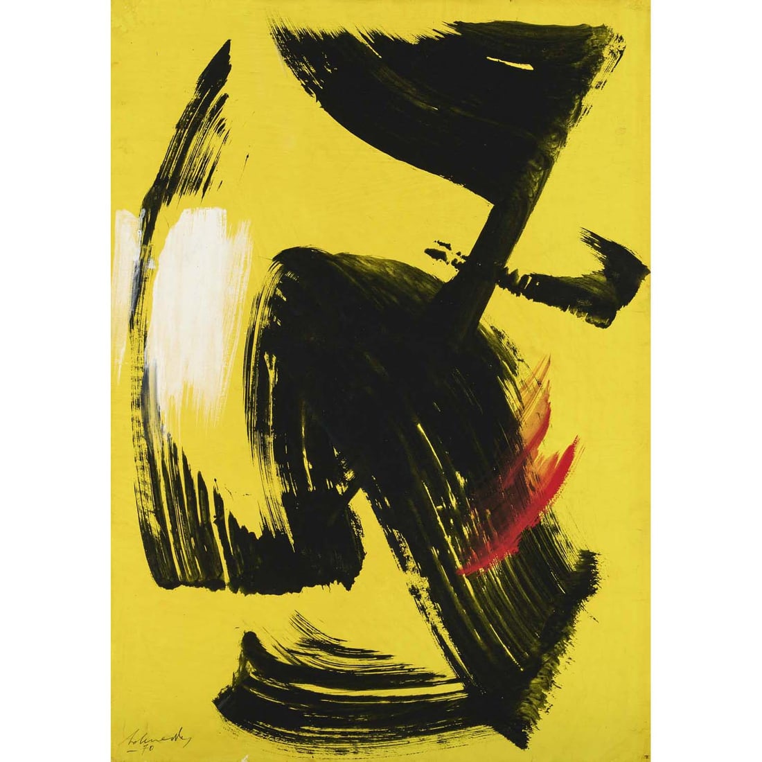 Gérard Schneider (1896-1986) Untitled, 1970 Acrylic on paper mounted on canvas Signed and dated: Gérard Schneider (1896-1986)Untitled, 1970Acrylic on paper mounted on canvasSigned and dated on the bottom left70,5 x 50 cmProvenance:- Private collection, Bologna- Milan auction, Studio d'Arte B