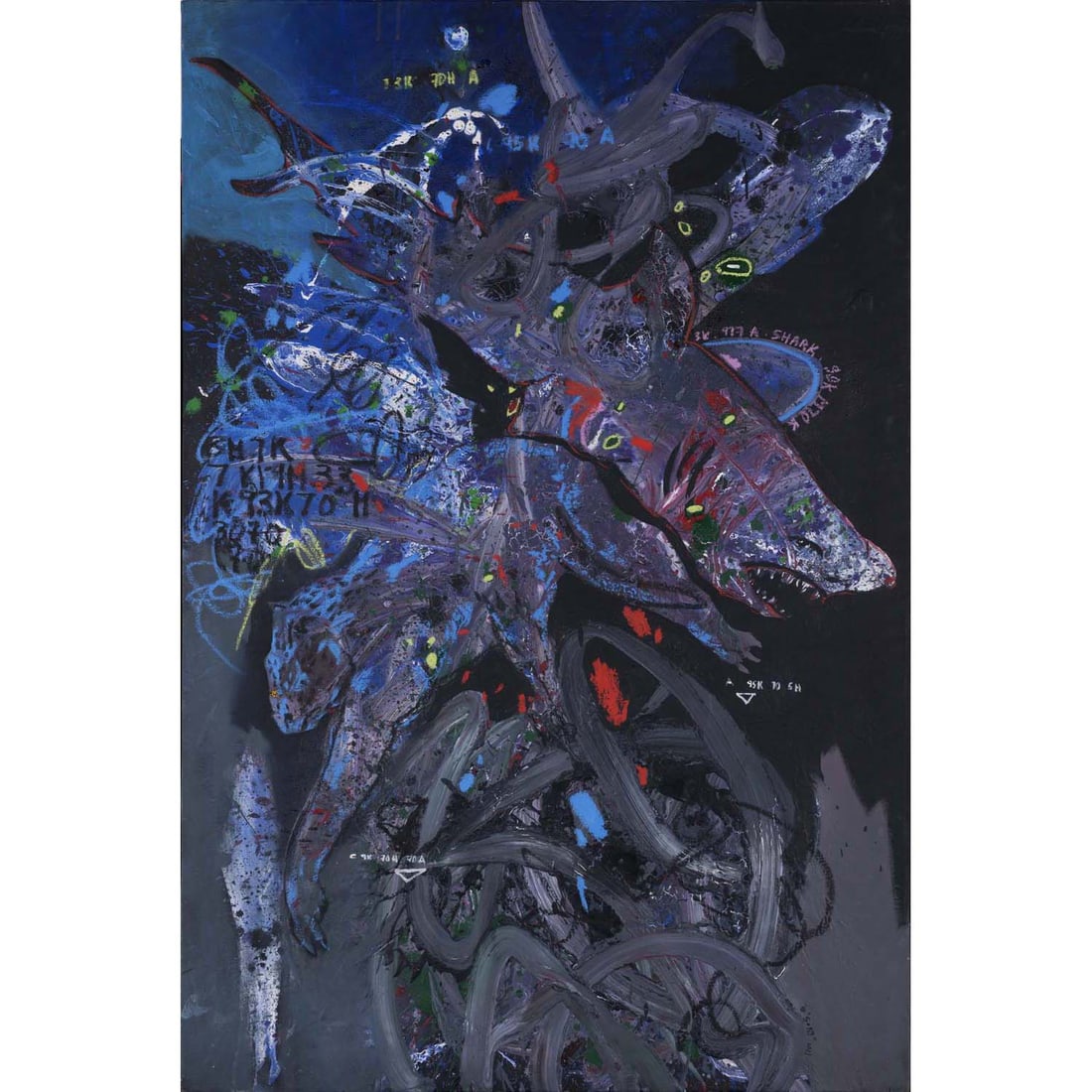 Soly Cissé (born 1969) Requin, circa 2014 Acrylic on canvas 150 x 99,5 cm Provenance: -: Soly Cissé (born 1969)Requin, circa 2014Acrylic on canvas150 x 99,5 cmProvenance:- Purchased directly from the artist by the current owner- Private collection, Italy