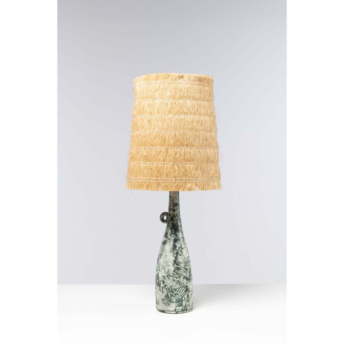 Jacques Blin (1920 - 1995) Lamp with original shade: Jacques Blin (1920 - 1995)Lamp with original shadeEnamelled ceramicSigned 'J. Blin' under the baseCreated circa 1960 H 34.5 x W 19 x D 13 cm Total height: 64 cmProvenance: private collection, France