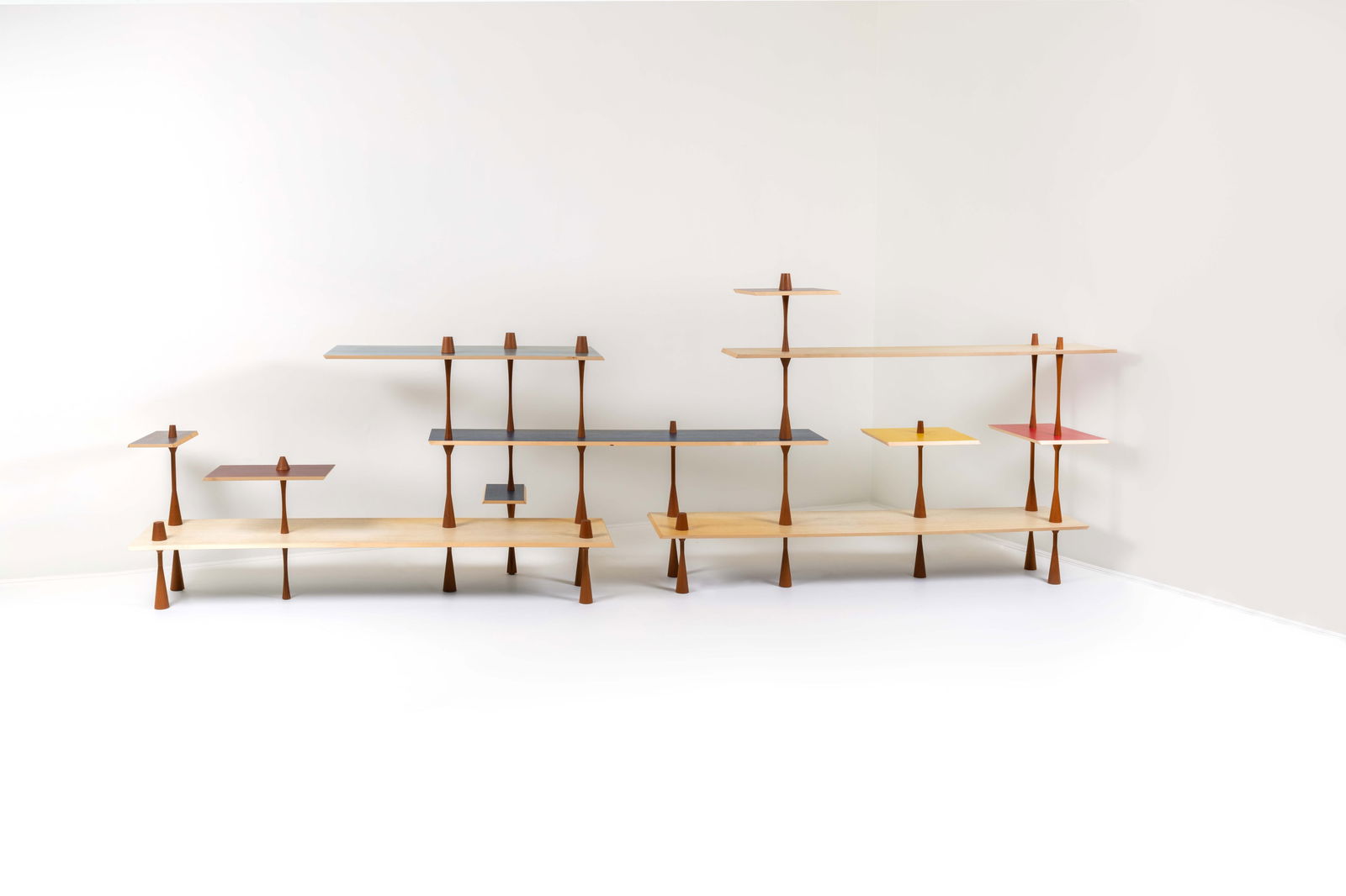 Martino Gamper (born 1971) 'Turnaround': Martino Gamper (born 1971)'Turnaround'BookshelfTeak, lacquered veneer and mapleEdited by Nilufar Model created in 2011H 155 × W 440 × D 80 cm (customizable dimensions)