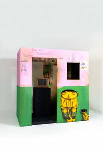 Os Gêmeos (Otavio et Gustavo Pandolfo AKA, born 1974): Os Gêmeos(Otavio et Gustavo Pandolfo AKA, born 1974)Houses - Favelas Milano 3Wood panels, spray paint, acrylic, glitter, painted TV screen and DVD player205 × 200 × 123 cm