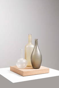 Matteo Thun (born 1952) Alla Morandi - N°17/30: Matteo Thun (born 1952)Alla Morandi - N°17/30Set of three bottlesBlown glass and stoneEdited by VeniniManufacturer's labelSigned, dated and numbered 'Venini, 2015 17/30 Matteo Thun'Model created
