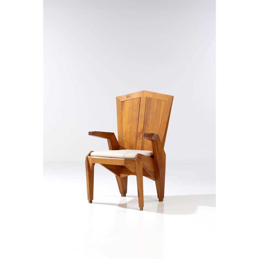 Dornach school (20th c.) Armchair: Dornach school (20th c.)ArmchairWood and fabricModel created circa 1970H 105 × L 63 × W 66 cmBibliography: Dornach Design: Möbelkunst 1911 bis 2011, R. J. Fäth, Futurum, 2011, this