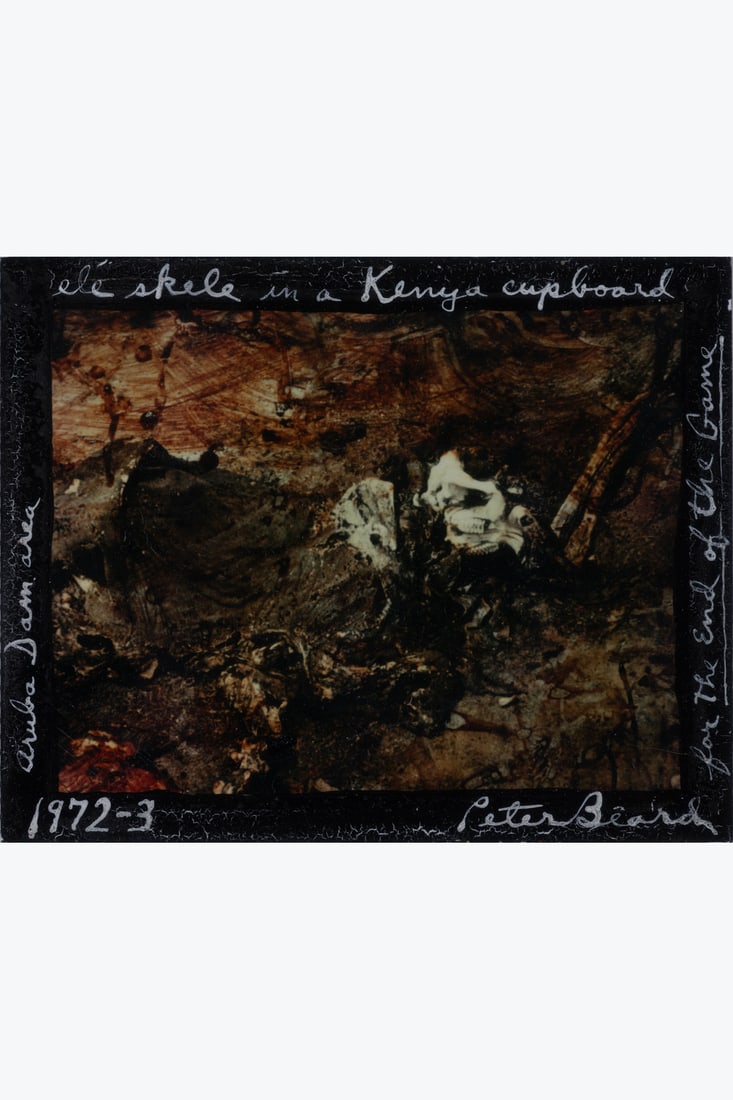 Peter Beard (1938-2020) Elé skele in a Kenya cupboard, 1972-1973 Mixed media on silver print Signed: Peter Beard (1938-2020)Elé skele in a Kenya cupboard, 1972-1973Mixed media on silver printSigned on the bottom rightDated on the bottom leftTitled on the top centerAnnotated along the right and l