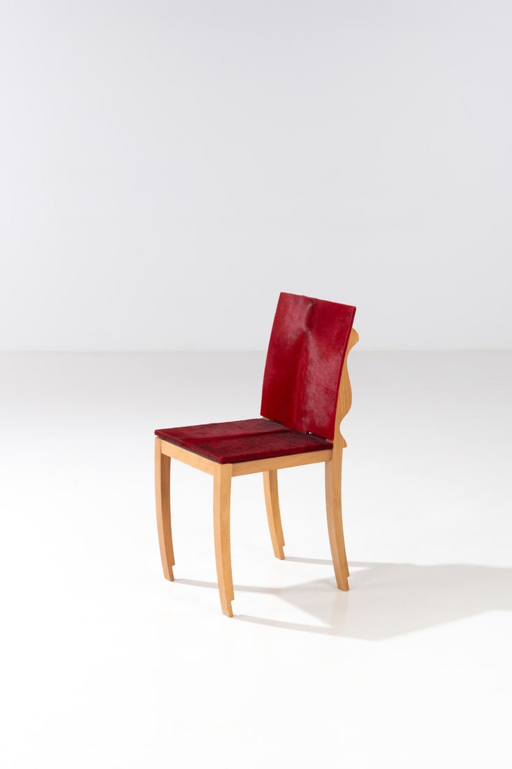 Éric Jourdan (born 1961) (after), & Olivier Massart 'Ker' chair - Unique piece: Éric Jourdan (born 1961) (after), & Olivier Massart'Ker' chair - Unique pieceSolid beech wood massif and synthetic hideEdited by NéotùModel created in 1988H 80 × L 35,5 × W 40